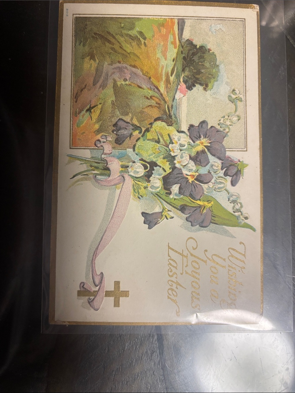 1908 Vintage Floral Easter Postcard in Purple and Green